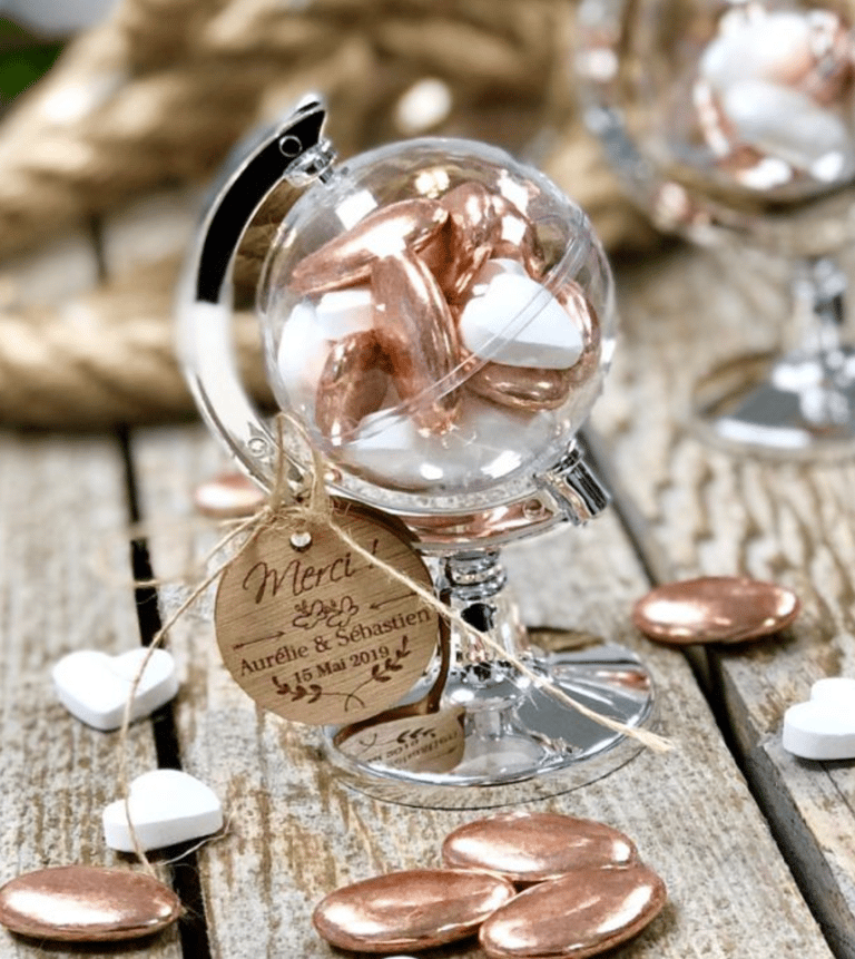contenant à dragées globe trotteur terrestre déco mariage thème voyage décoration cadeau invités