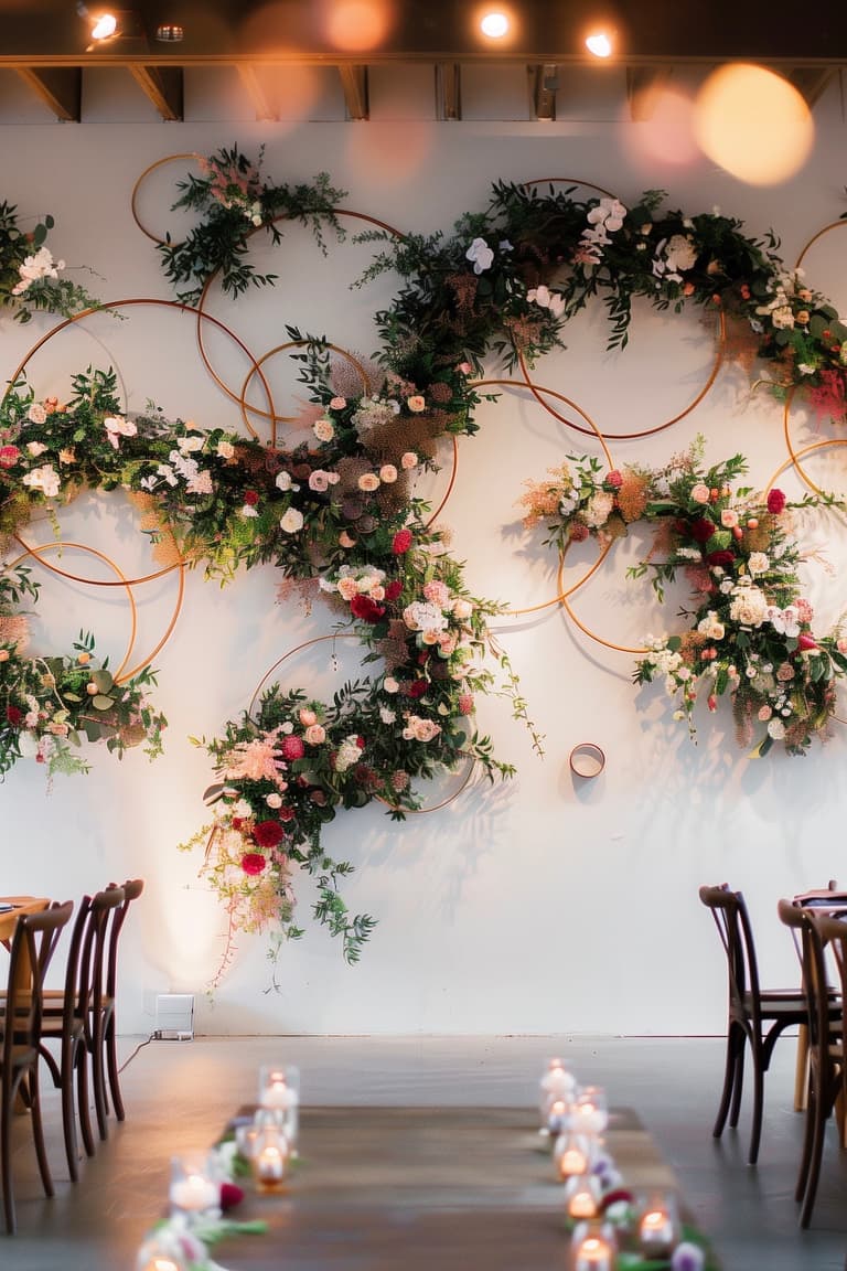 déco murale fleurie mariage cercle tambour broderie