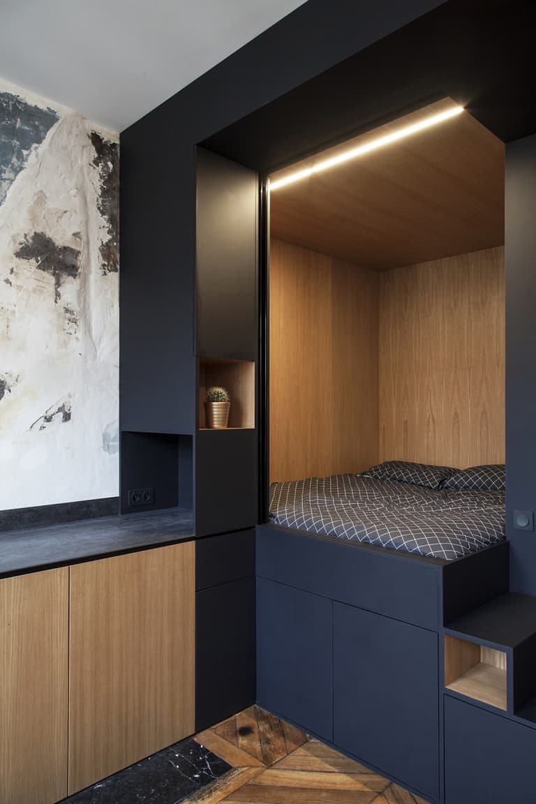 Boîte noire multifonctions design details bois chambre lit cuisine ouverte - blog déco - clemaroundthecorner
