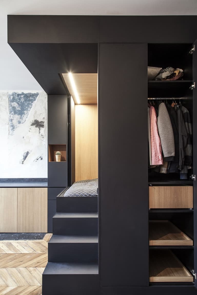 cube noir multifonctions dressing chambre lit studio aménagé - blog déco - clematc