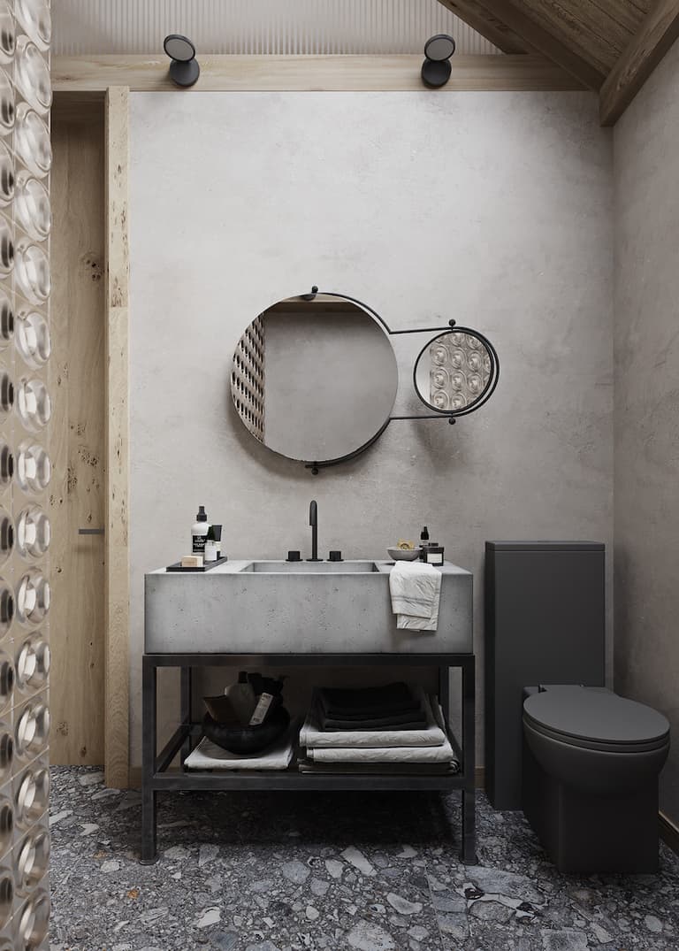 visite déco maison zen mobilier de salle de bain sol en pierre meuble béton - blog déco - clemaroundthecorner