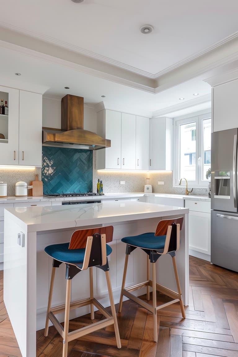 cuisine blanche carrelage zellige bleu turquoise klein