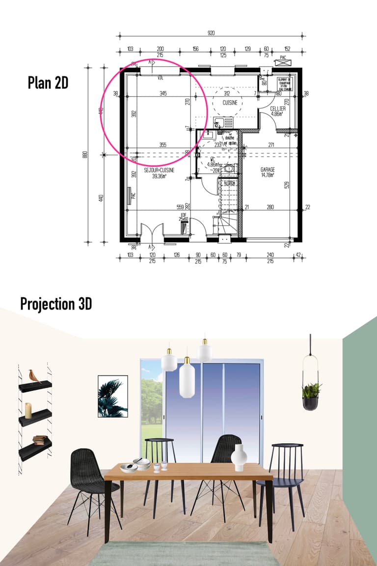 planche déco maison pierre plan 3D salle à manger décoration intérieure - blog déco - clemaroundthecorner