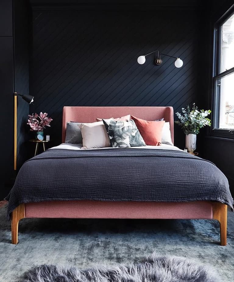 chambre mur noir bleu marine déco moderne masculin design