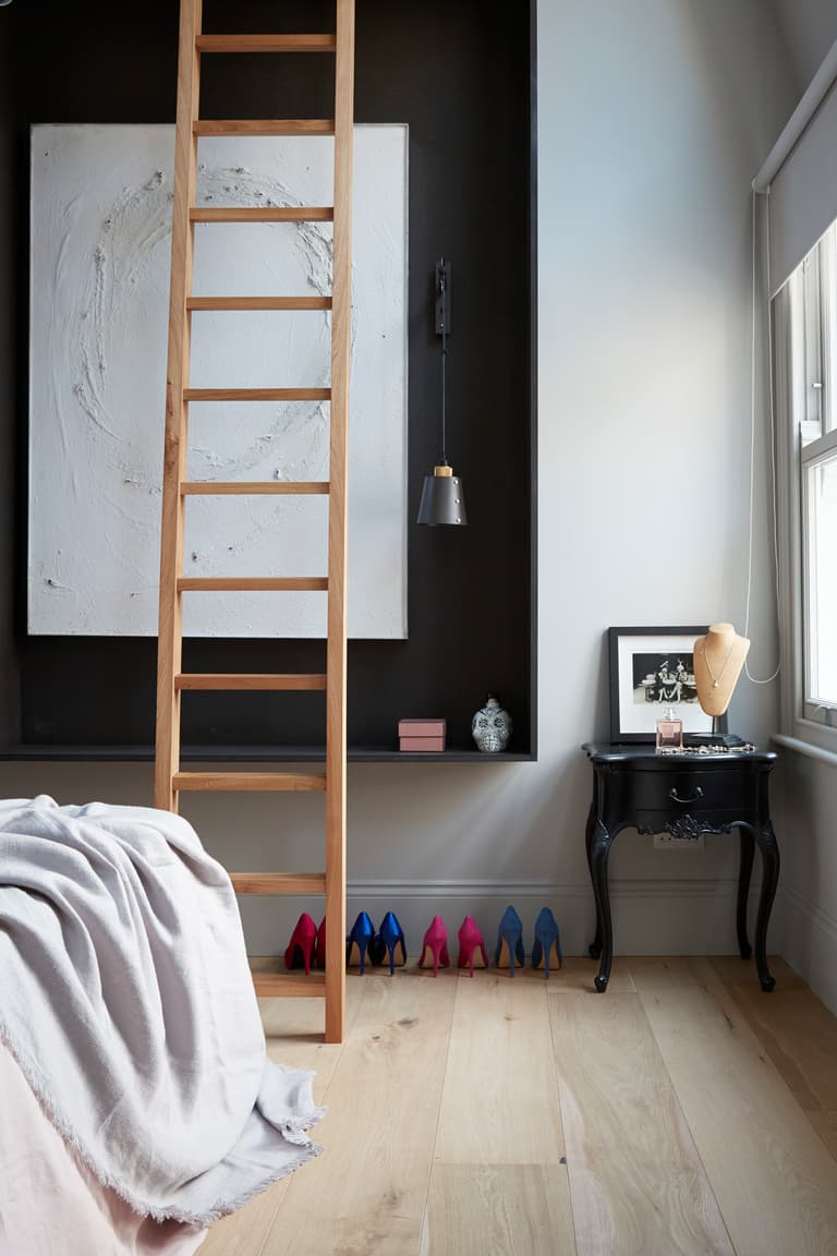 chambre tendance échelle plaid lin gris clair - blog déco - clematc