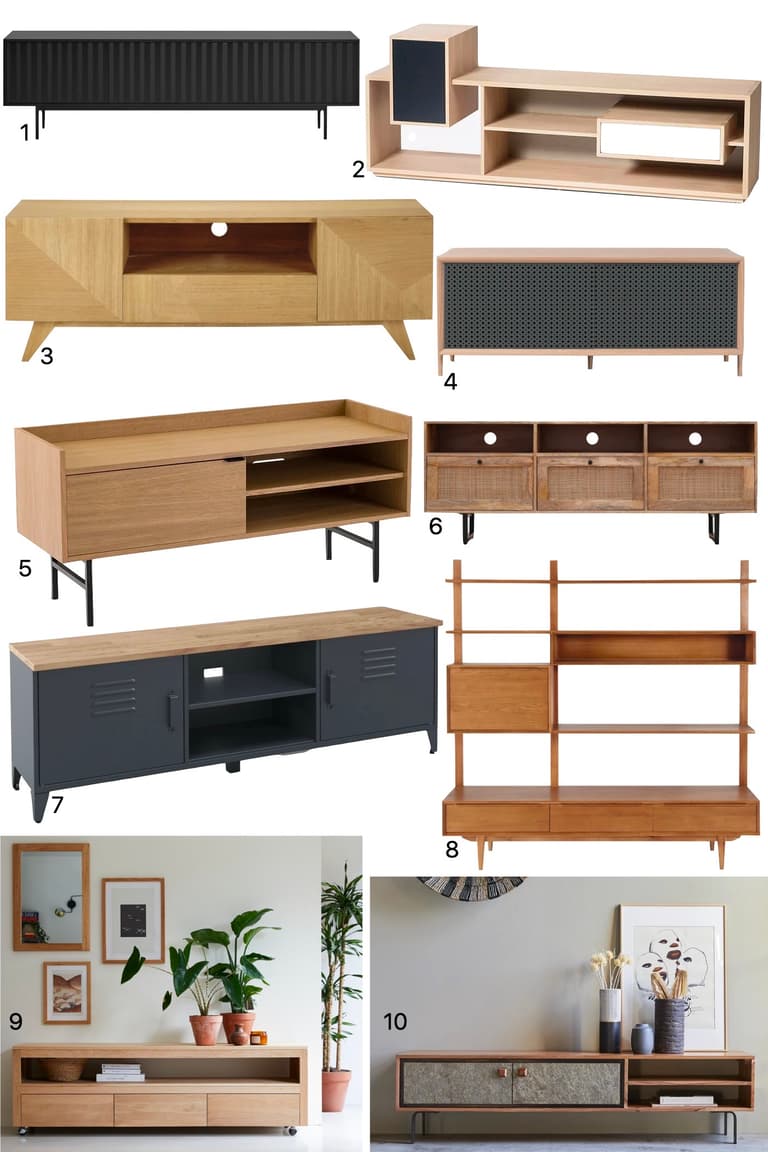 meuble télé design bois noir roulettes