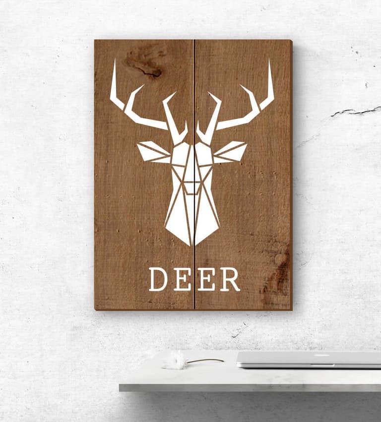 tableau bois brut cerf blanc origami déco intérieure clematc