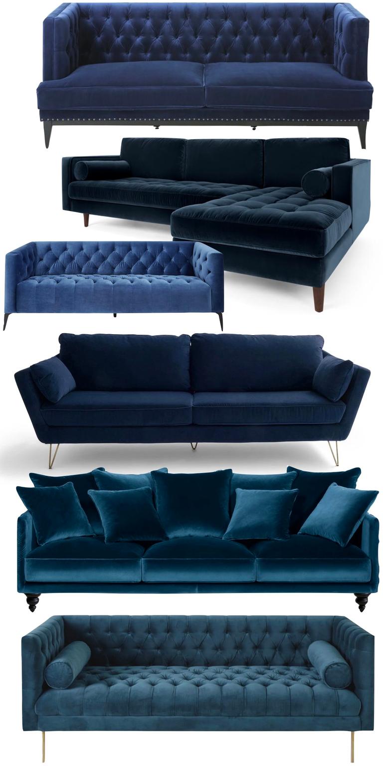 canapé velours bleu foncé pétrole canard capitonné angle convertible design pas cher
