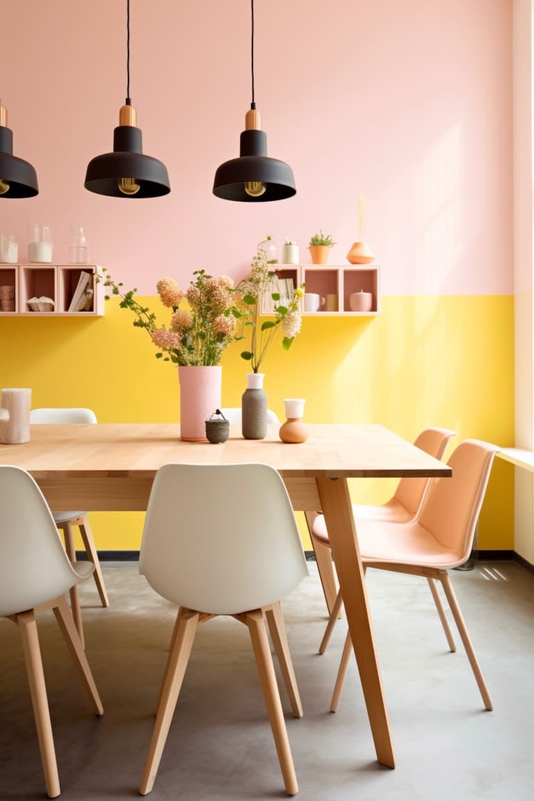 salle à manger scandinave mur bicolore soubassement peinture