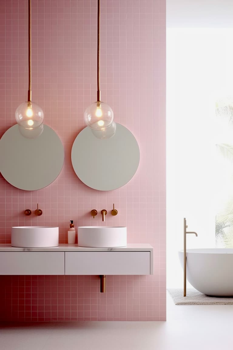 salle de bain rose blanche laiton cuivre