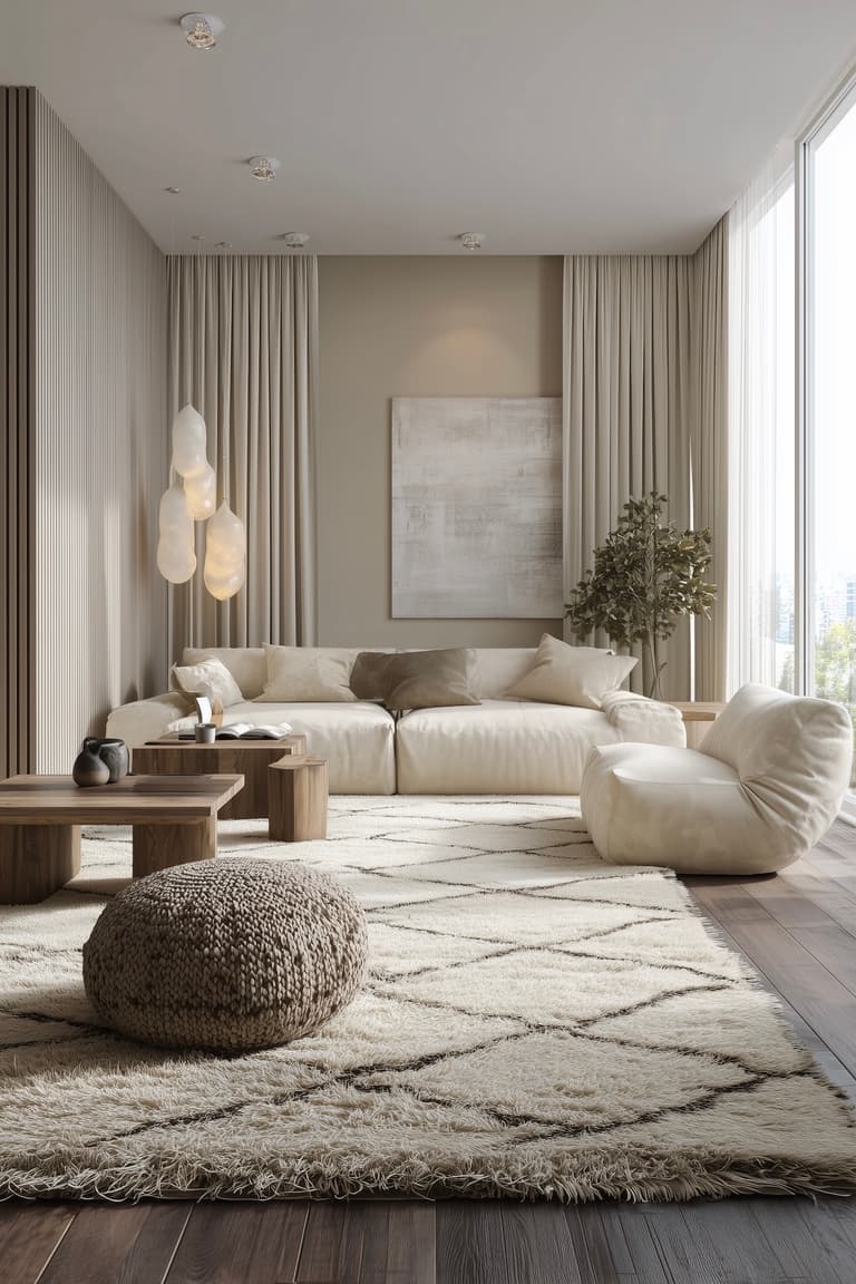aménagement salon beige pentahouse scandinave nyc