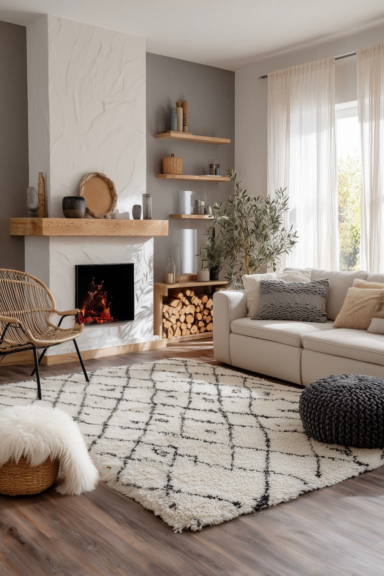 intérieur mélange style campagne scandinave tapis marocain