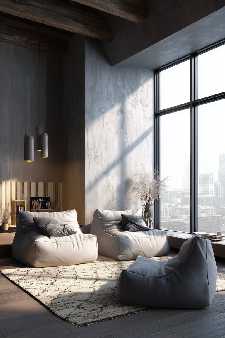 loft londonien industriel mur brut fauteuil au sol