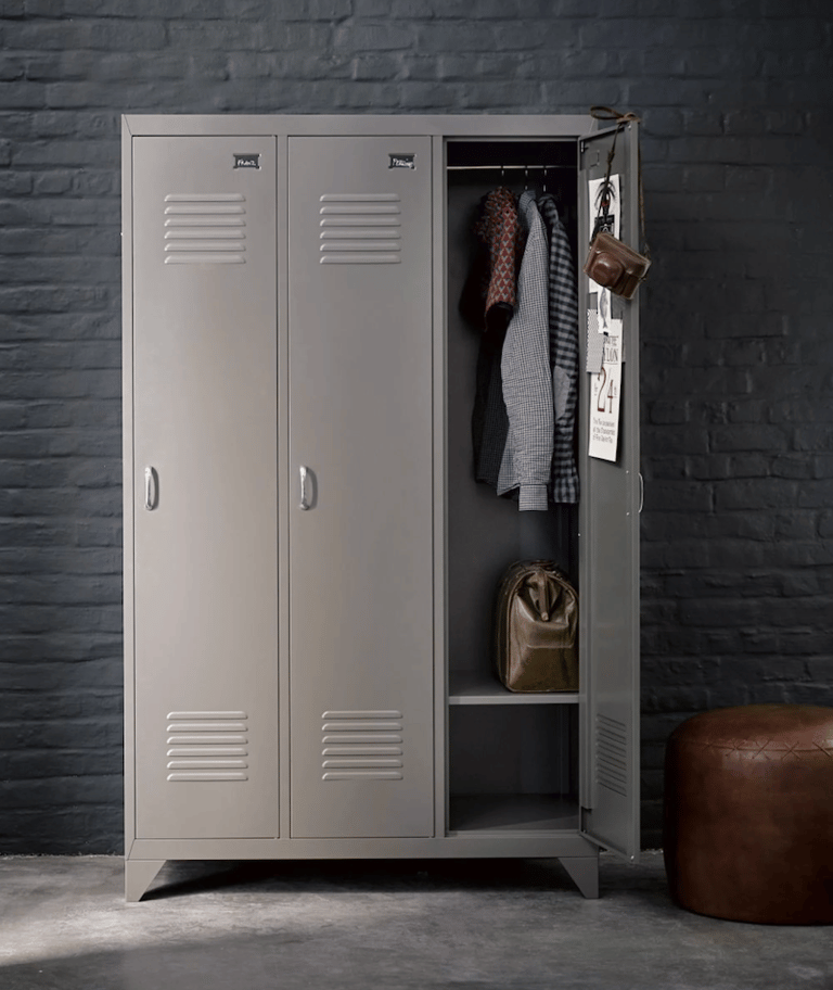 armoire métallique déco chambre ado loft industriel style mur brique grise