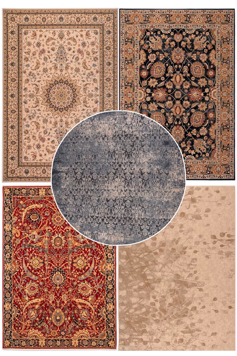 tapis moldave tapis 100% laine rond bleu moderne motif délavé