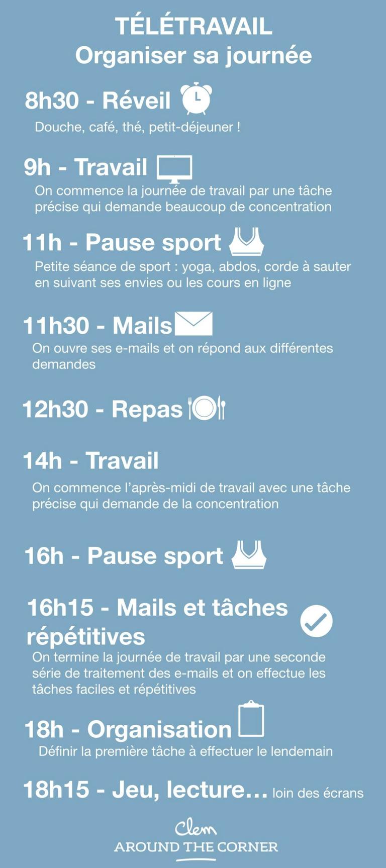 emploi du temps travail à la maison télétravail confinement coronavirus covid-19