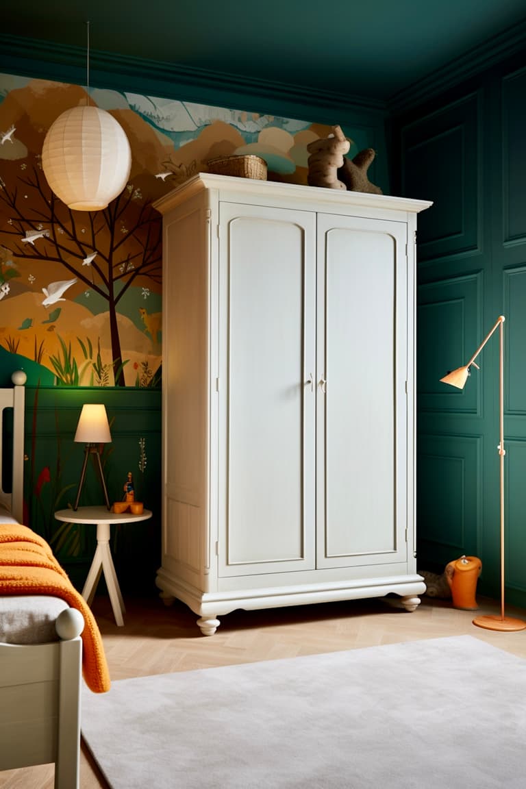 chambre enfant mur vert foncé meuble blanc déco jaune chambre enfant mur vert foncé meuble blanc déco jaune