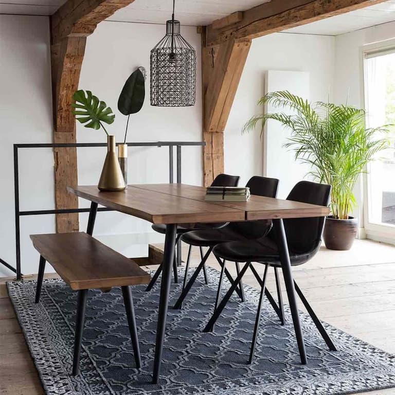 salle à manger bois en placage noyer pieds métal alagon dutchbone banc - blog déco - clematc