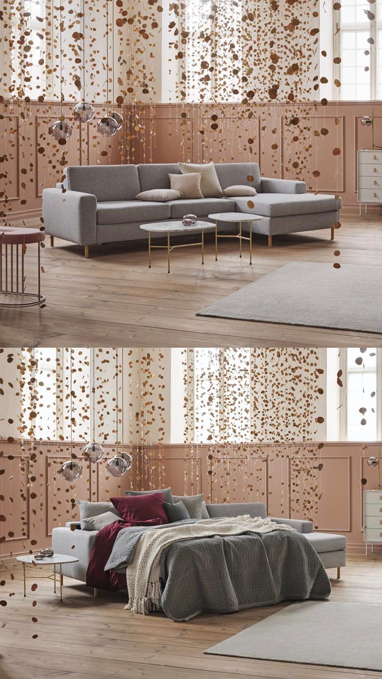 salon canapé lit convertible angle design gris salon mur peinture nude - blog clem around the corner