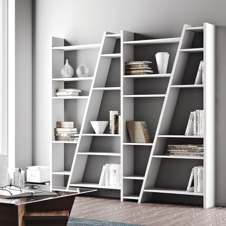 bibliothèque originale bois blanc déco intérieure parquet en bois