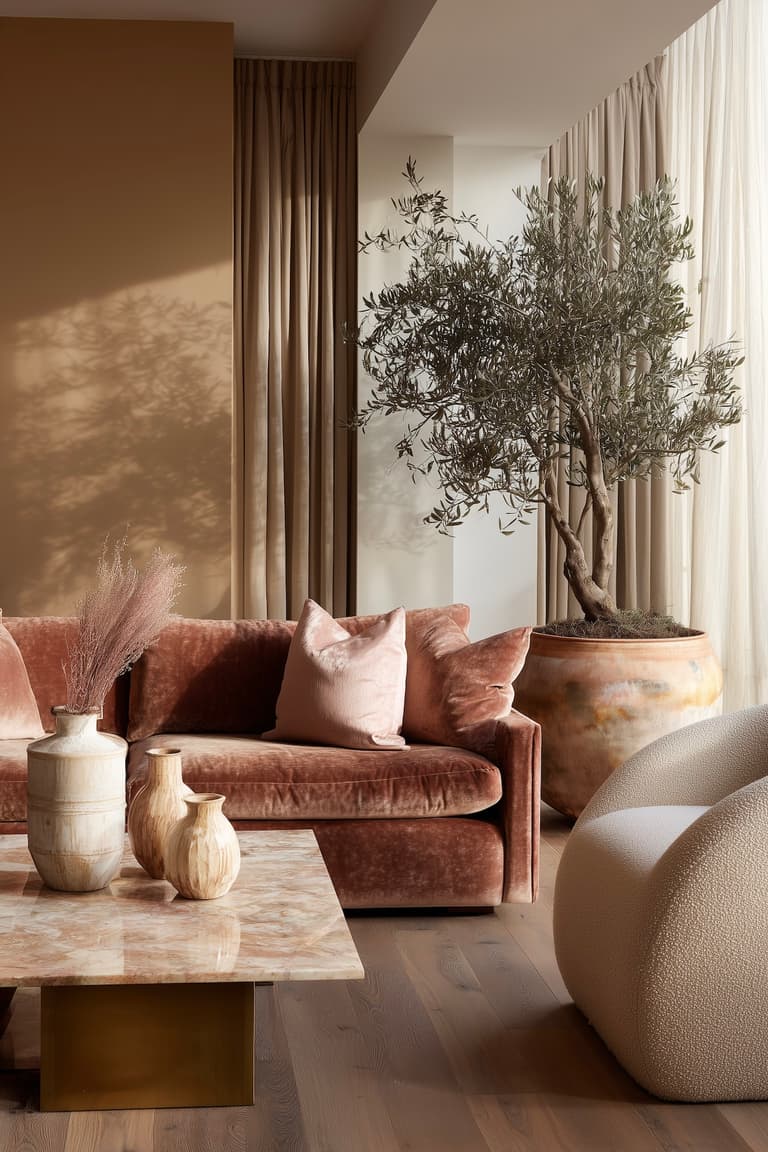 ocre nude camaieu salon terre cuite idée déco