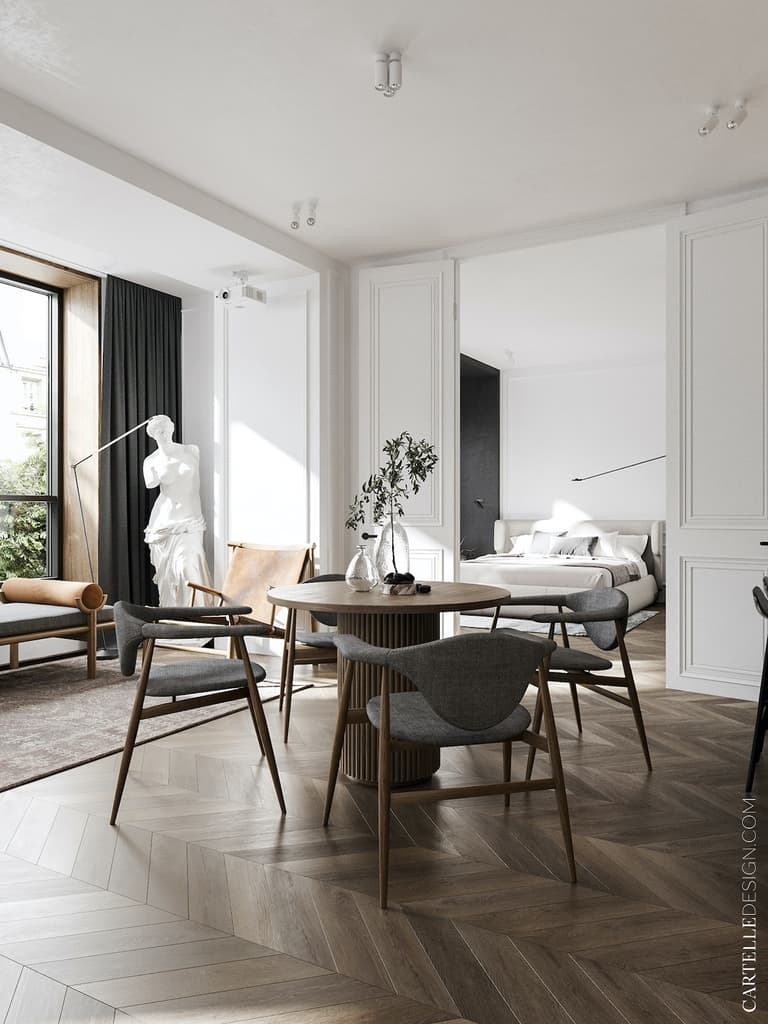 style parisien intérieur 3 pièces appartement noir blanc bois