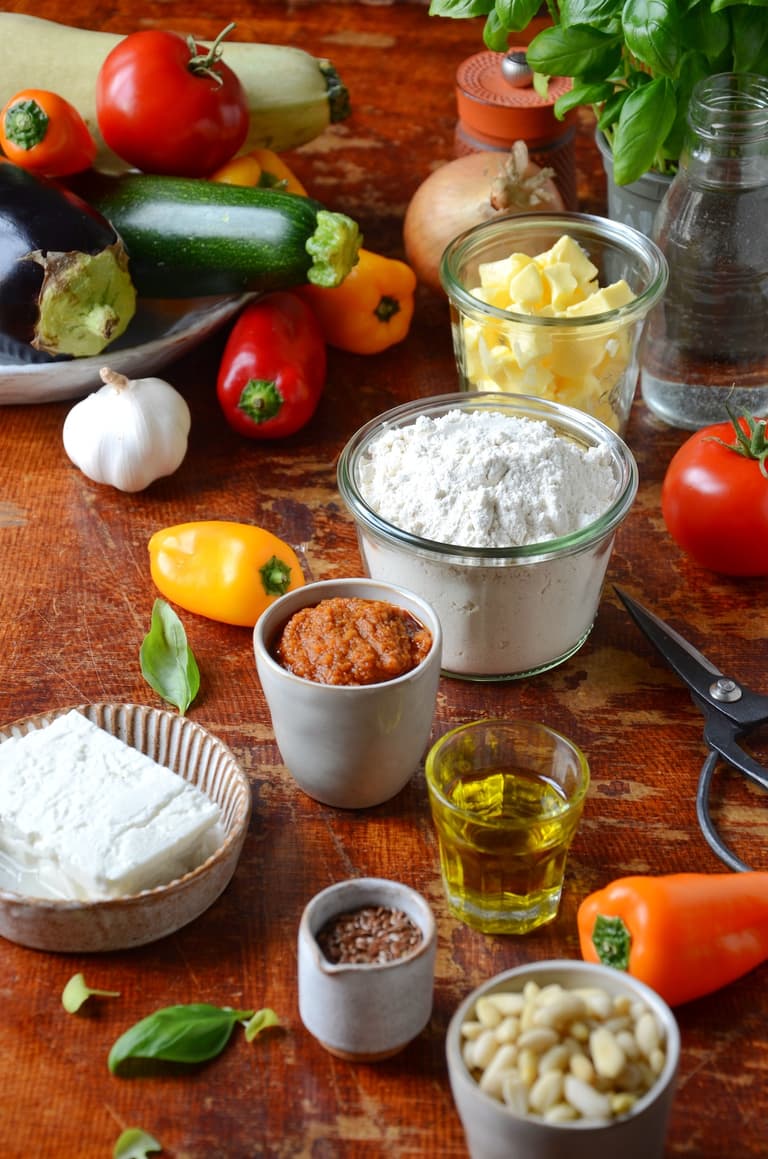 Ingrédients de la tarte salée aux légumes d’été