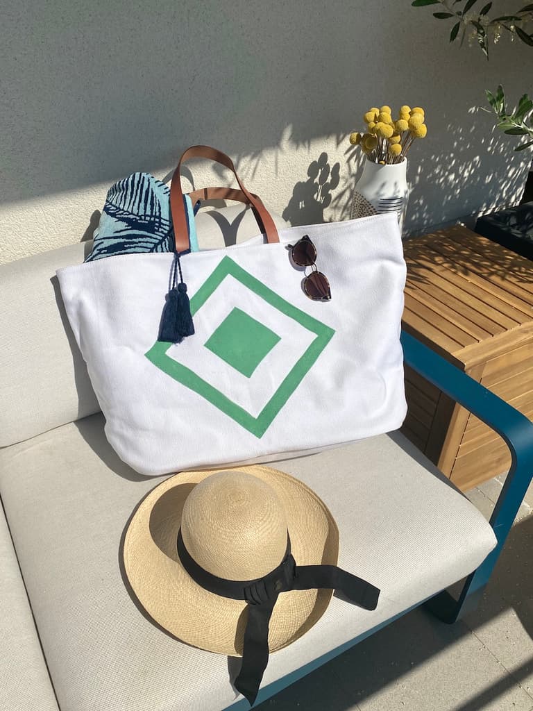 objet à personnaliser sac plage coton cabas dessin peinture textile motif losange