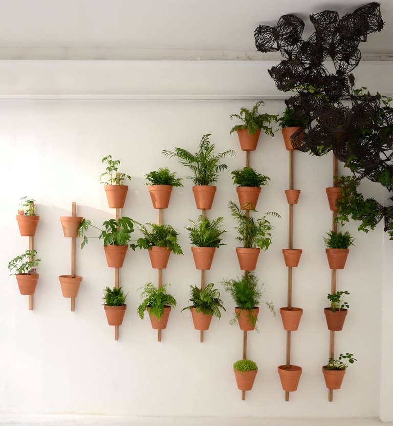 support mural chêne naturel pot plante verte