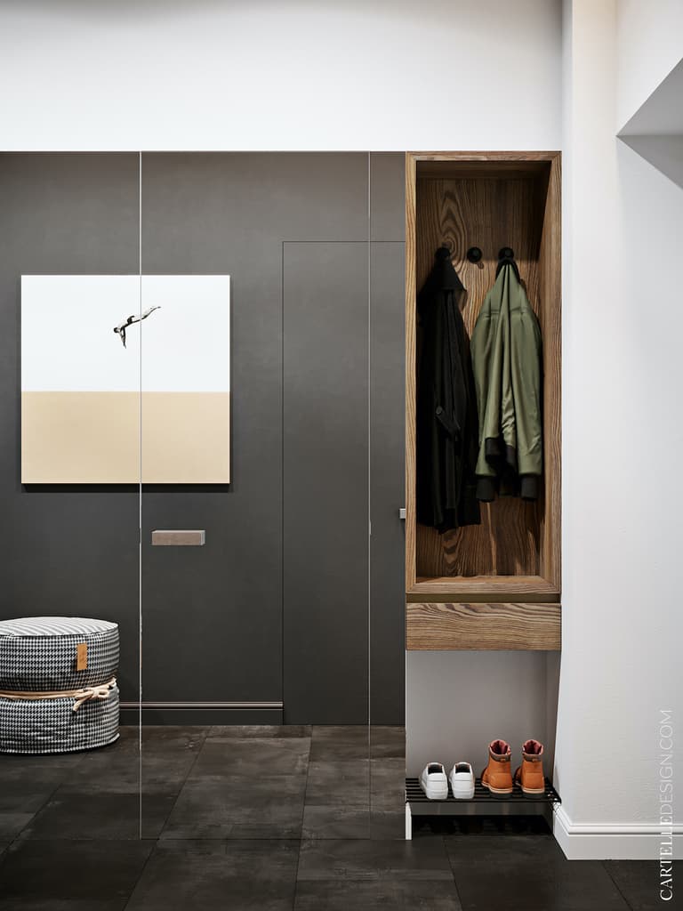 porte entrée miroir invisible design appartement 3 pièces bien agencé t3