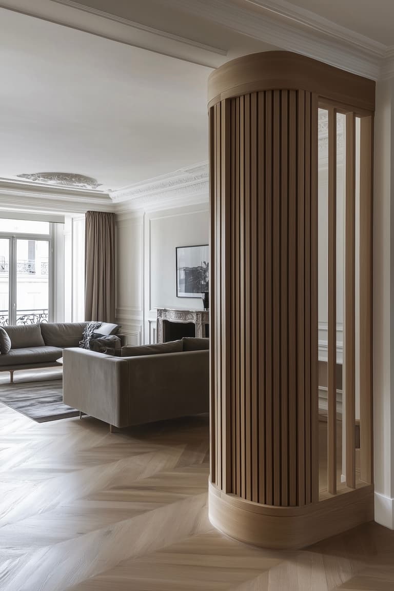 séparation bois sur-mesure salon appart parisien