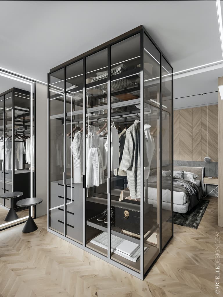séparation chambre dressing central verre verrière transparent décoration