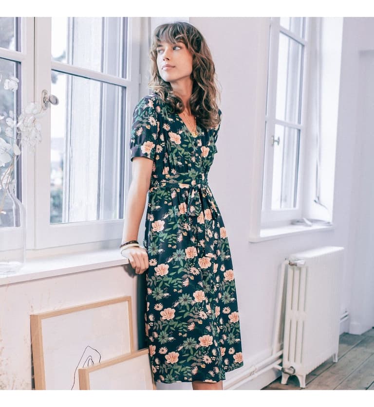 robe fleur seconde main reboucle retro verte rose