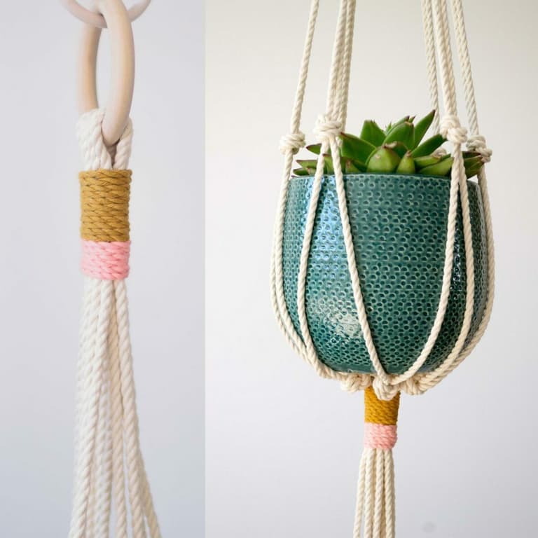 cache-pot corde multicolore minimaliste fait-main artisanal pot suspendu