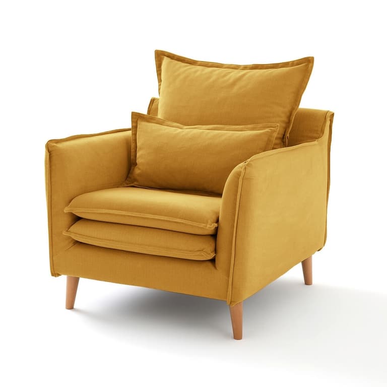 fauteuil déco jaune salon moutarde lin