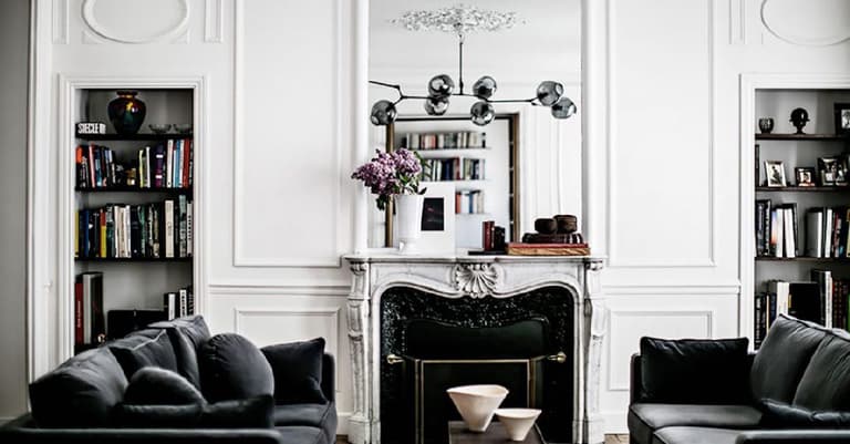 Miroir sur cheminée en marbre rectangulaire idée décoration 