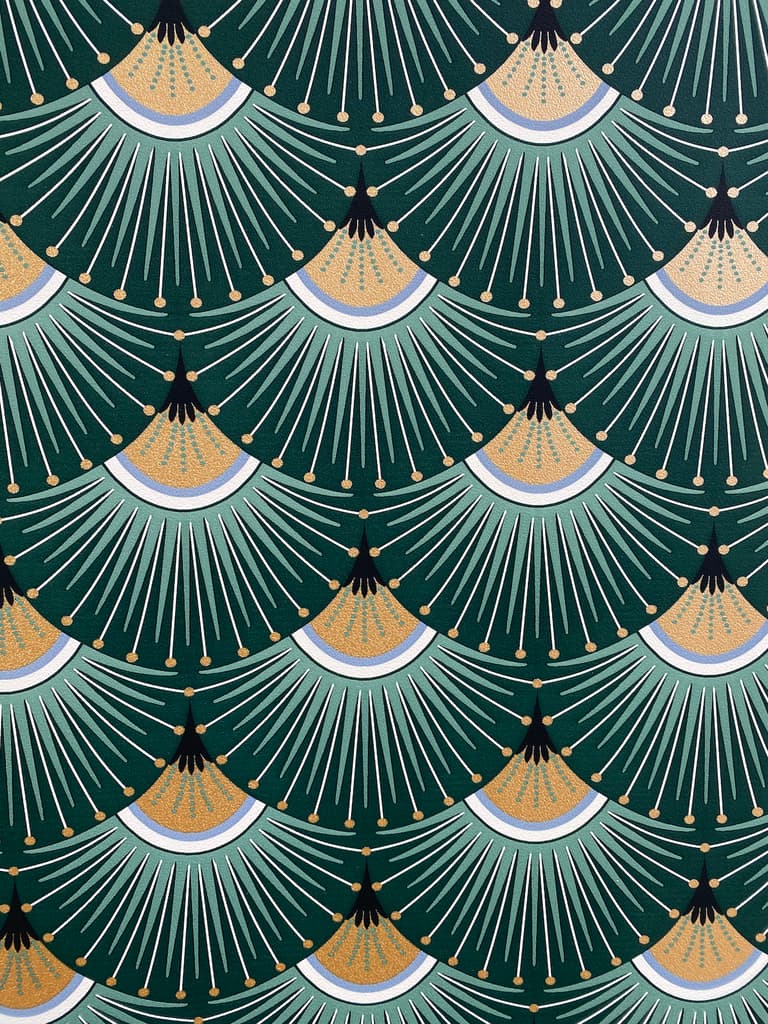 papier-peint art déco noir vert émeraude doré éventail