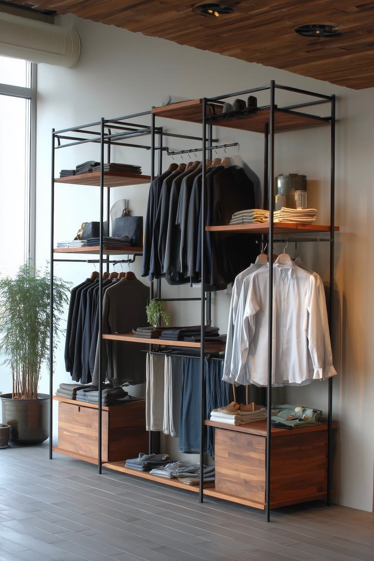 portant à vêtements modulable bois métal