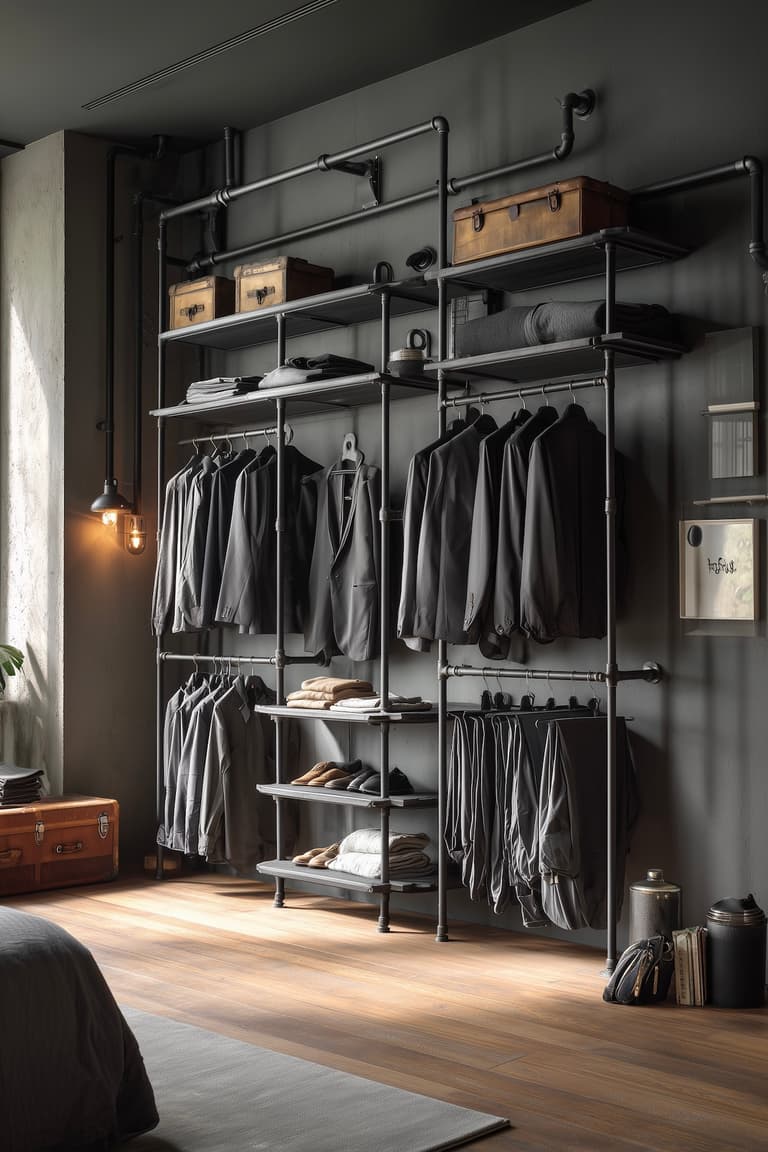portant à vêtements modulable tube acier style loft