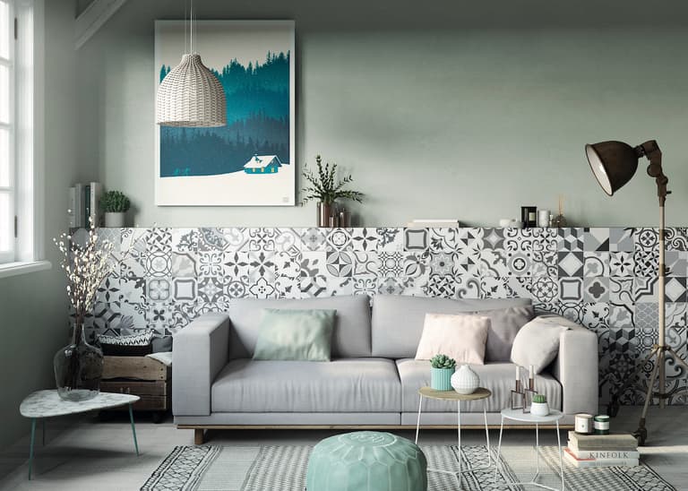 soubassement carrelage en ciment design noir et blanc
