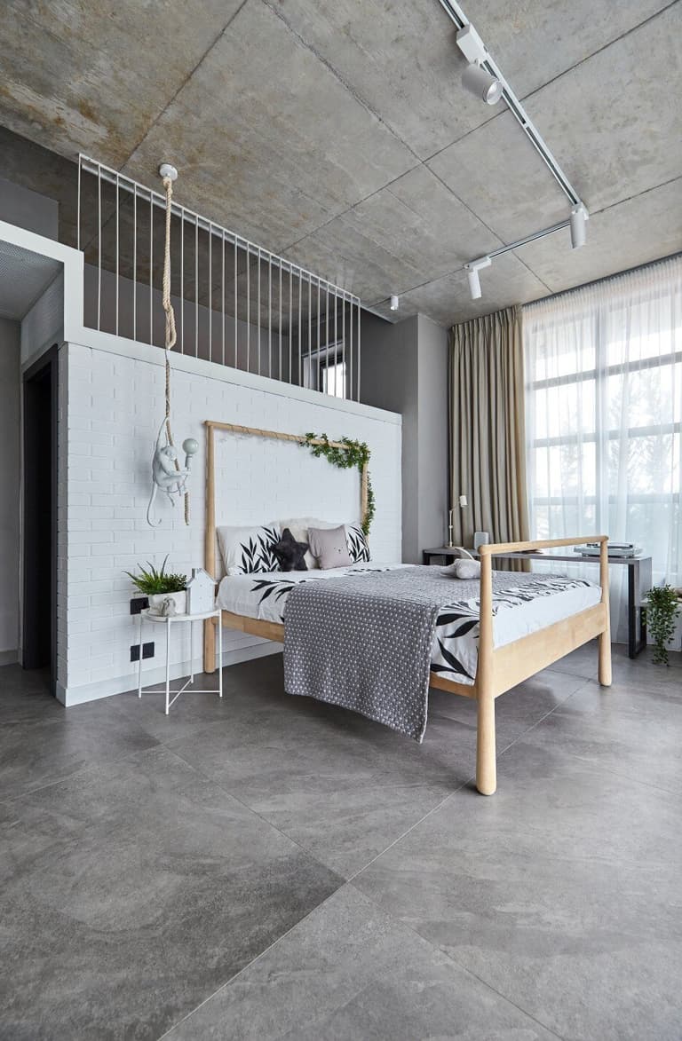 chambre ado fille grise blanche mezzanine espace travail bureau