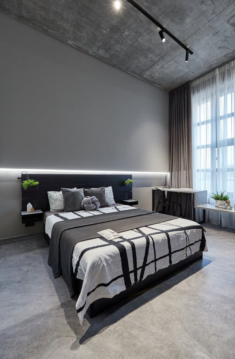 chambre grise noire déco comme à l'hôtel design épuré