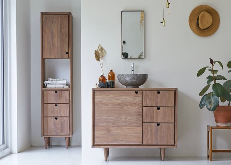 meuble salle de bains rétro bois style commode années 50