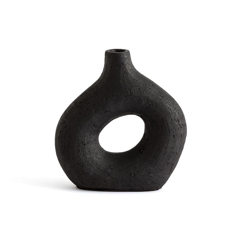vase céramique déséquilibré artisanal noir-rond