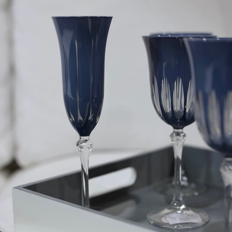 flûte à champagne pied style Art Déco bleu nuit