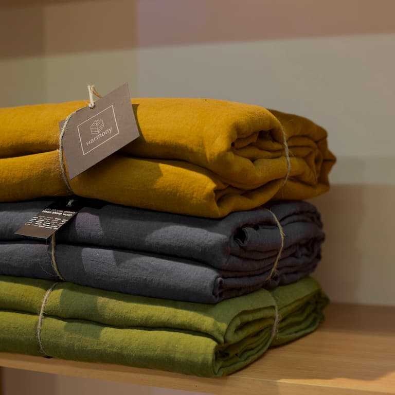nouveau coloris harmony housse de couette lin caramel olive vert noir