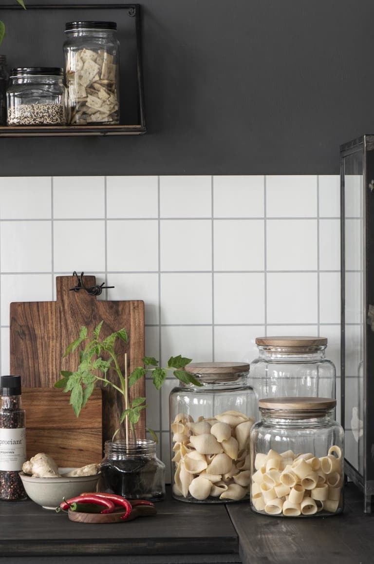 bocal verre rond couvercle bois deco cuisine rétro