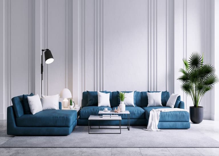 canapé bleu pétrole idée décoration intérieure élégant