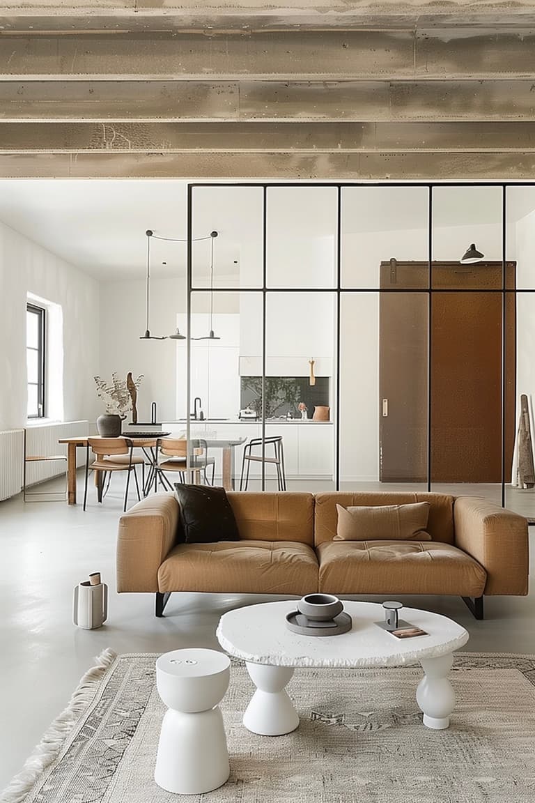 loft verrière minimaliste séjour 30 m2 idée agencement