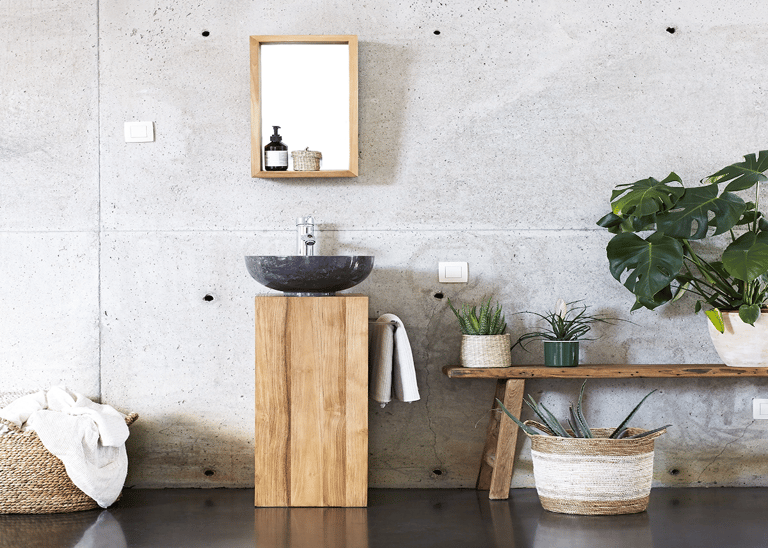 lave main wc bohème béton bois brut